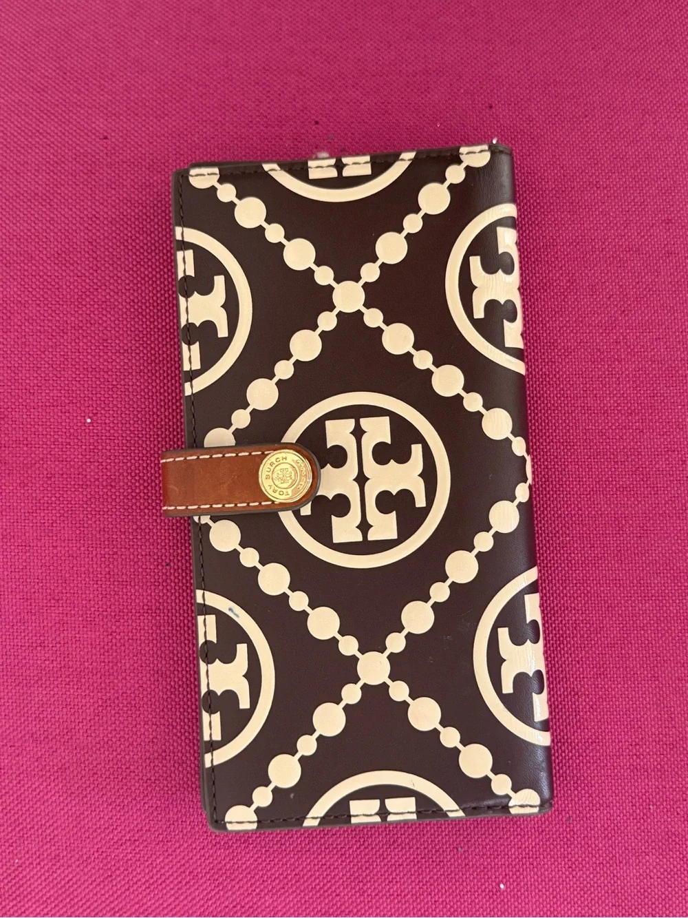 Tory Burch Brown & Cream Logo Folio Phone Case with Leather Snap